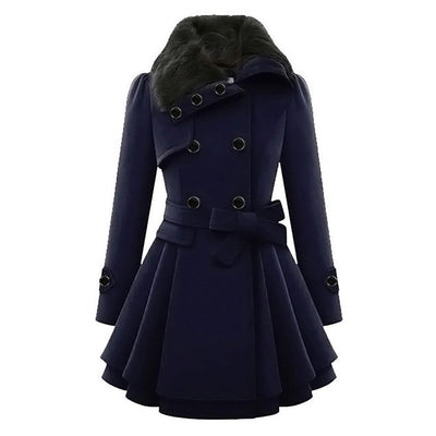 Avencea - Long and warm winter coat with fur collar for women