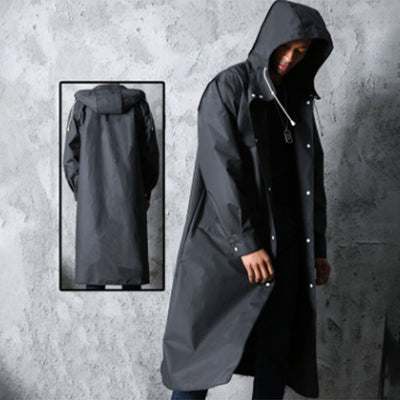 Avencea - Black Long Rain Jacket with Hood for Men and Women