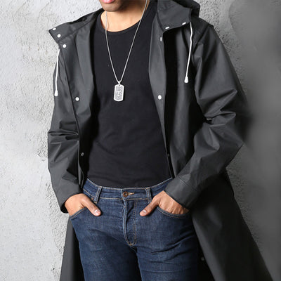 Avencea - Black Long Rain Jacket with Hood for Men and Women