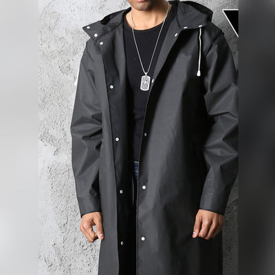 Avencea - Black Long Rain Jacket with Hood for Men and Women