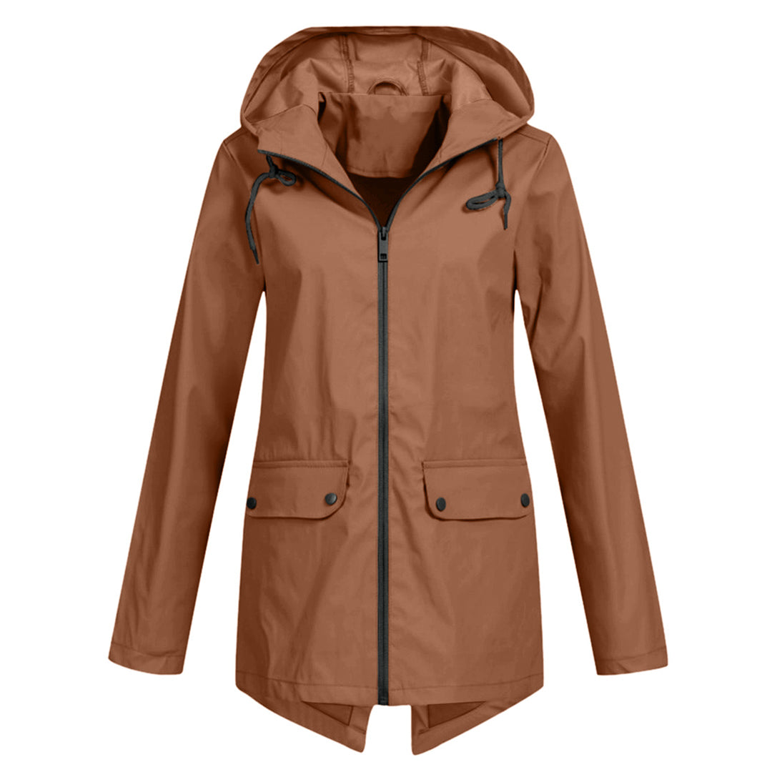 Avencea - Long Waterproof Rain Jacket with Hood for Women