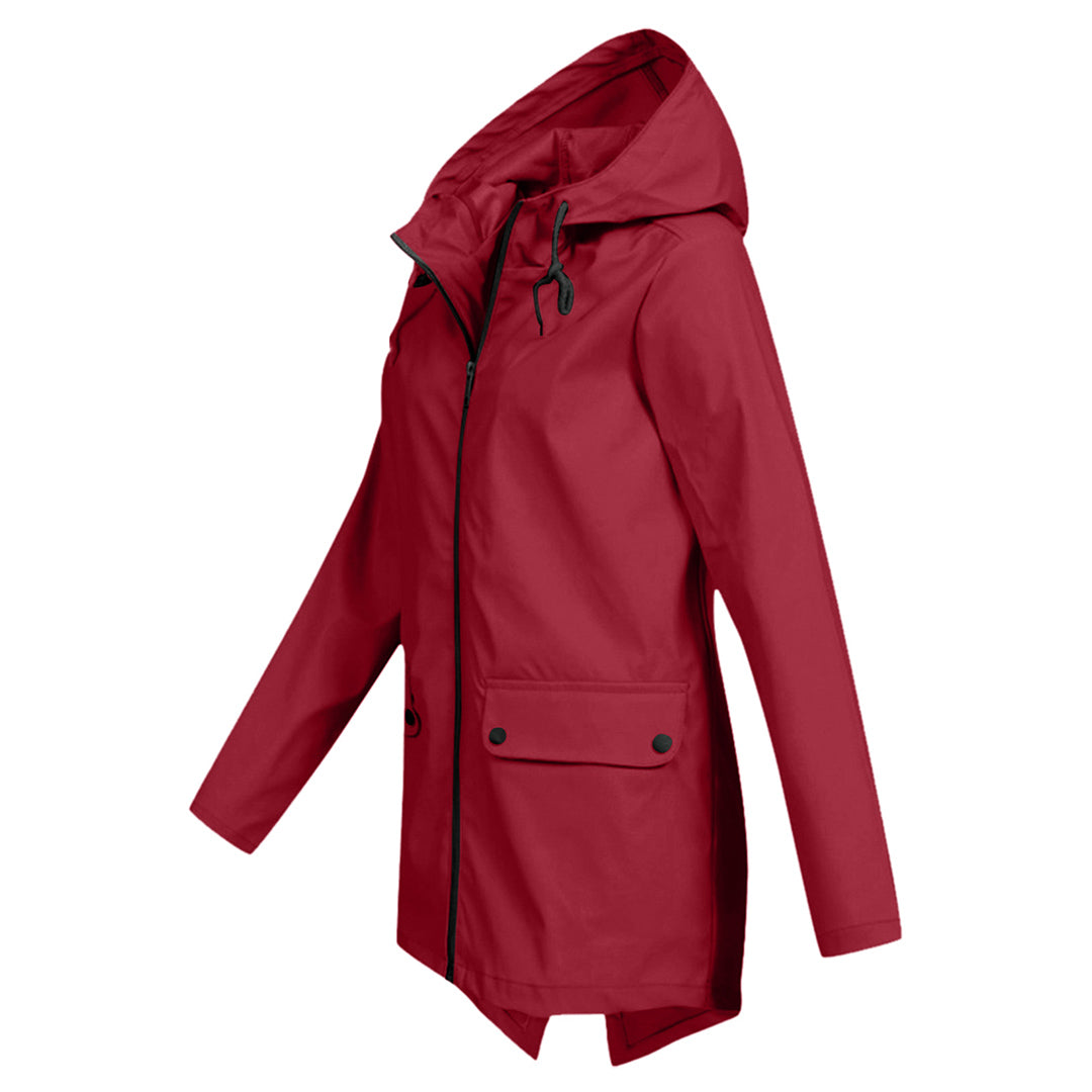 Avencea - Long Waterproof Rain Jacket with Hood for Women