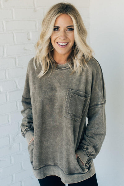 Elara™ | Cozy French Terry Acid Wash Pullover