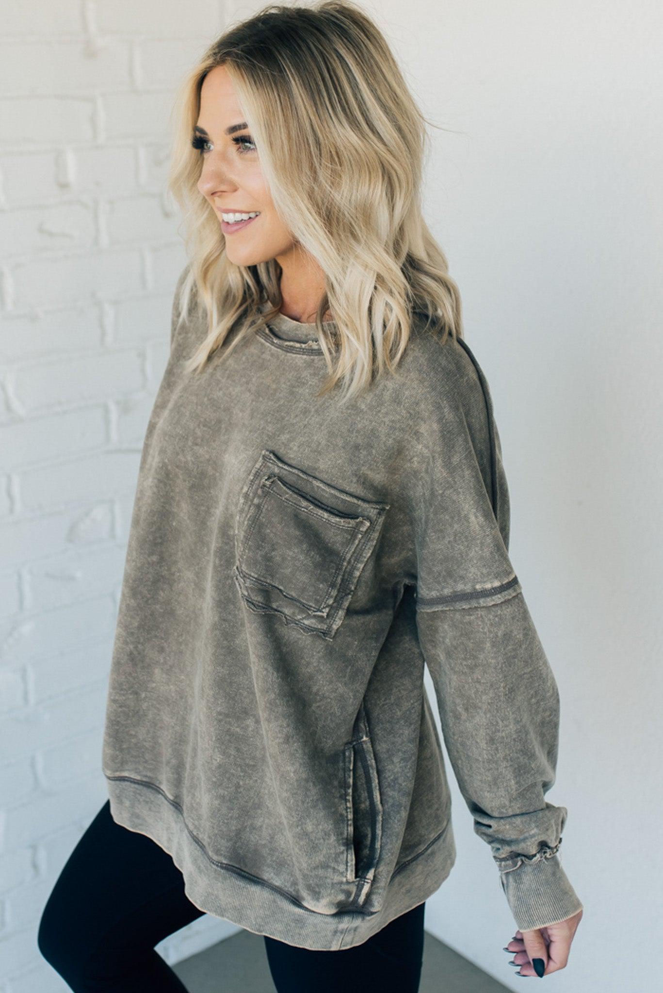 Elara™ | Cozy French Terry Acid Wash Pullover