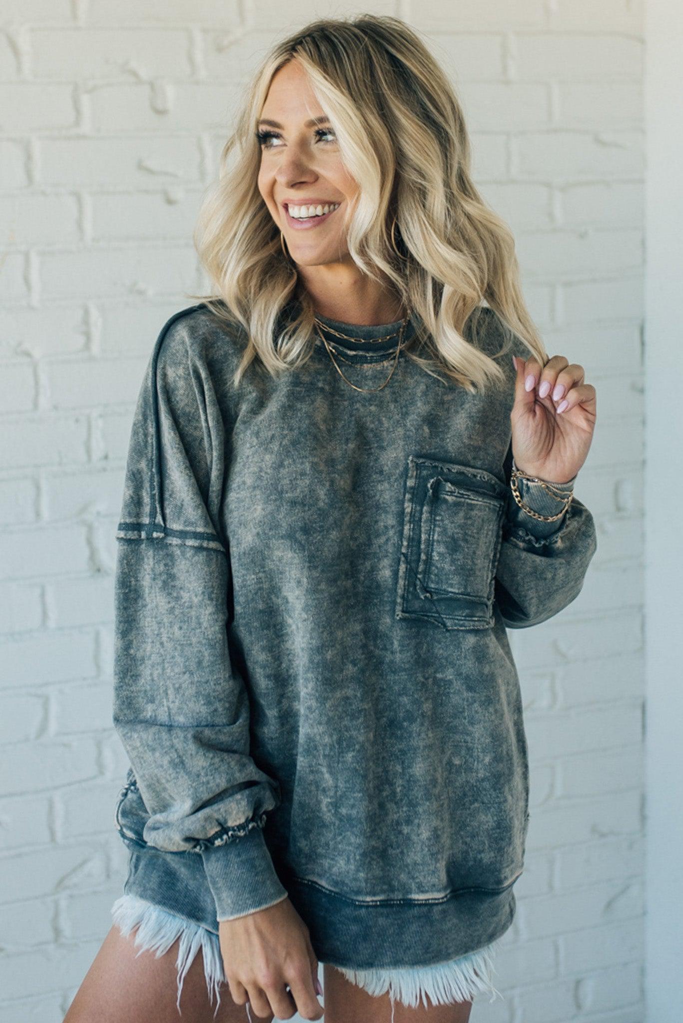 Elara™ | Cozy French Terry Acid Wash Pullover