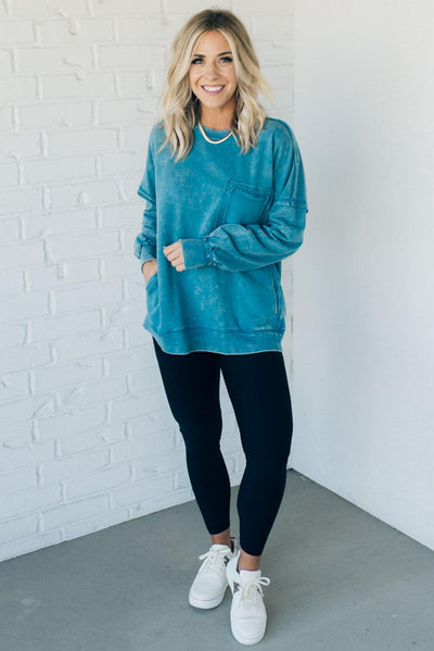 Elara™ | Cozy French Terry Acid Wash Pullover