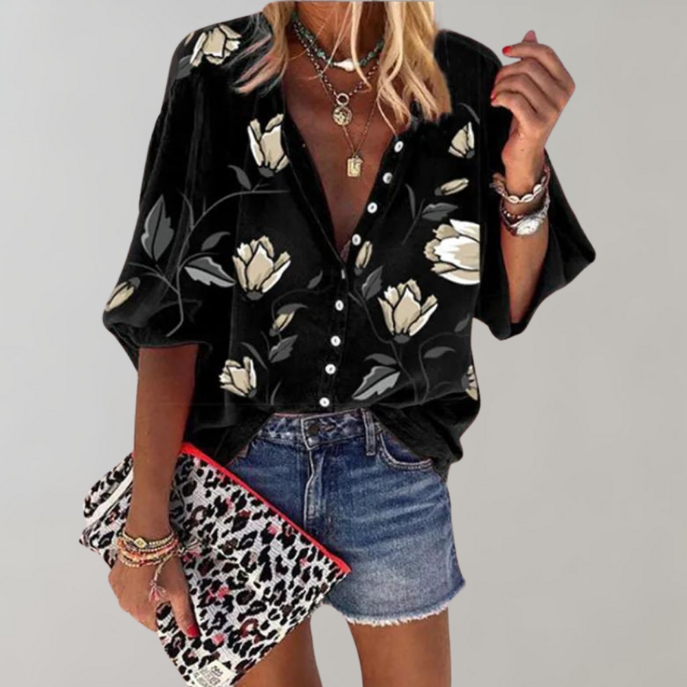 Avencea - Women's blouse with floral print for summer