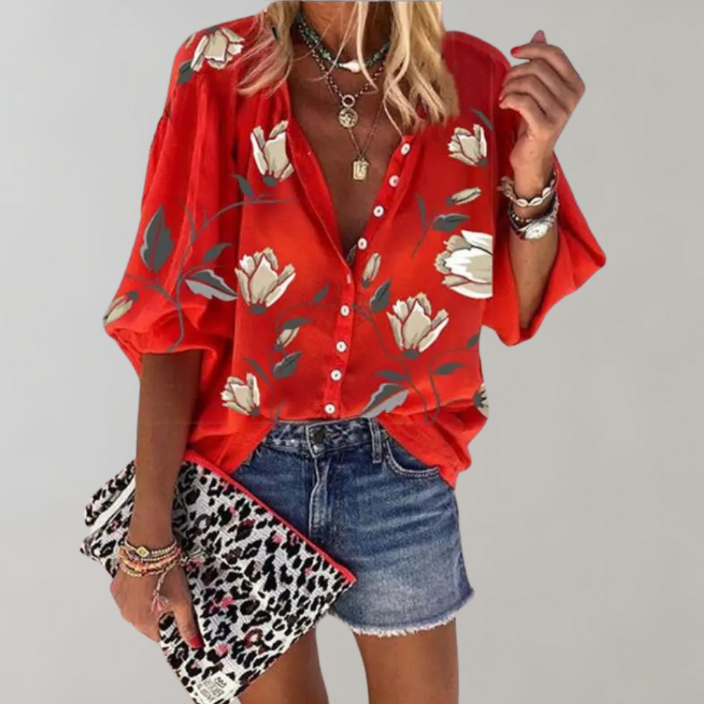 Avencea - Women's blouse with floral print for summer