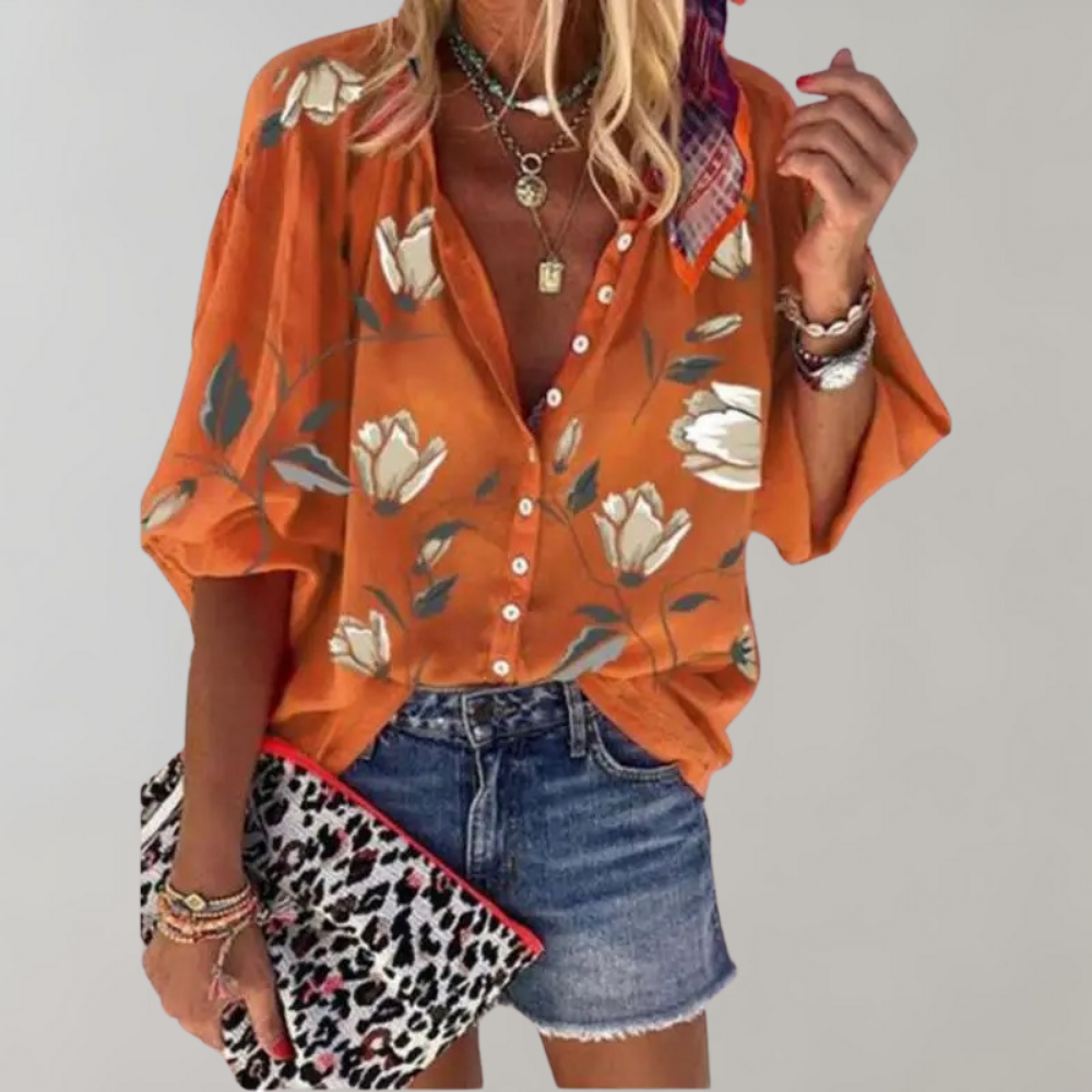 Avencea - Women's blouse with floral print for summer