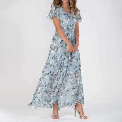 Avencea - Long floral dress with short sleeves for women