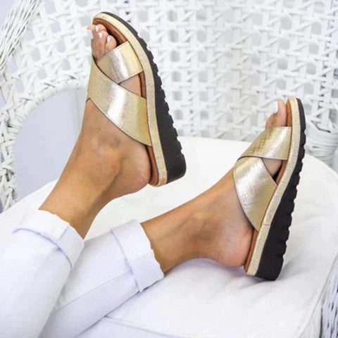 Silver Cross-Strap Sandals | Premium Casual Footwear