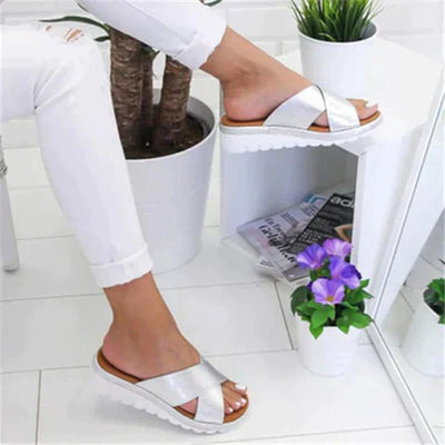 Silver Cross-Strap Sandals | Premium Casual Footwear