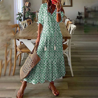 Avencea - Boho Maxi Dress - Vintage Inspired Prints in Blue, Green, Purple, Pink, and White