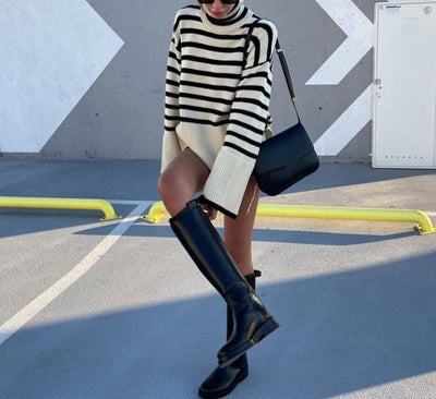 Avencea - Striped Turtleneck Sweater Magic