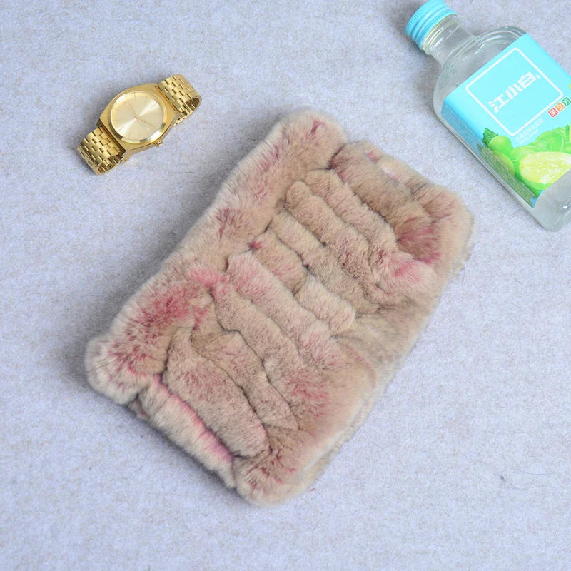Women Real Fur Handmade Stretch Fur Scarf Knit Genuine Rex Rabbit Fur Headbands Girls Natural Fur Ring Cowl Snood Scarves Winter