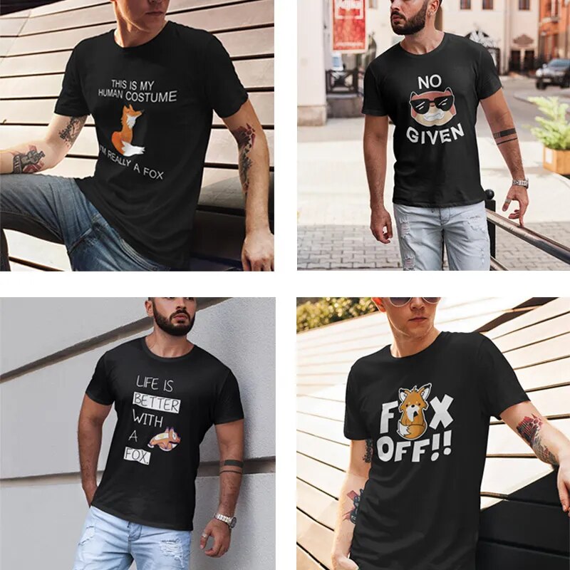 Fox T shirt EU Size This Is My Human I'm Really A Fox Funny Cute Animal Black 100% Cotton Tshirt