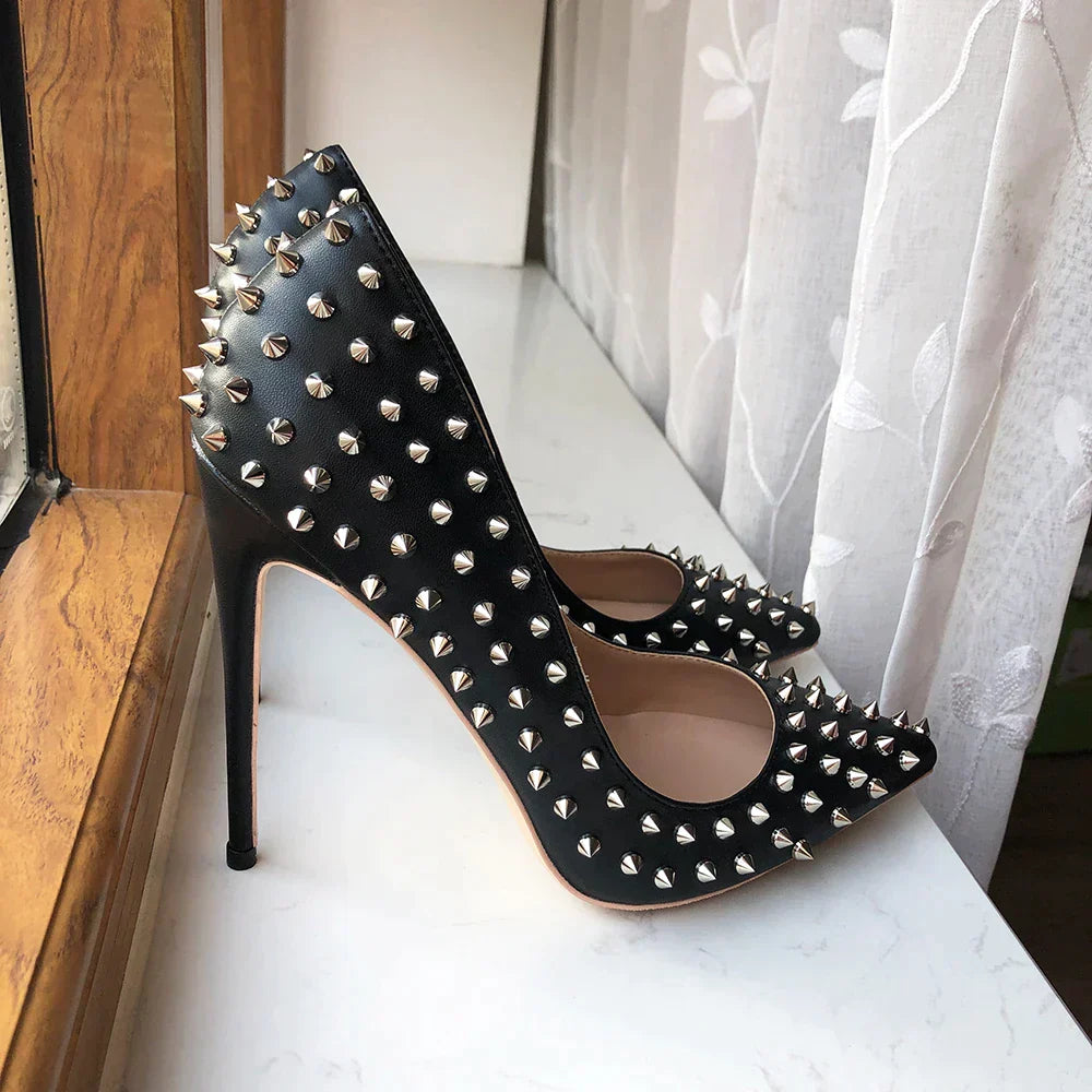 Avencea | Silver Spike Stiletto Heels