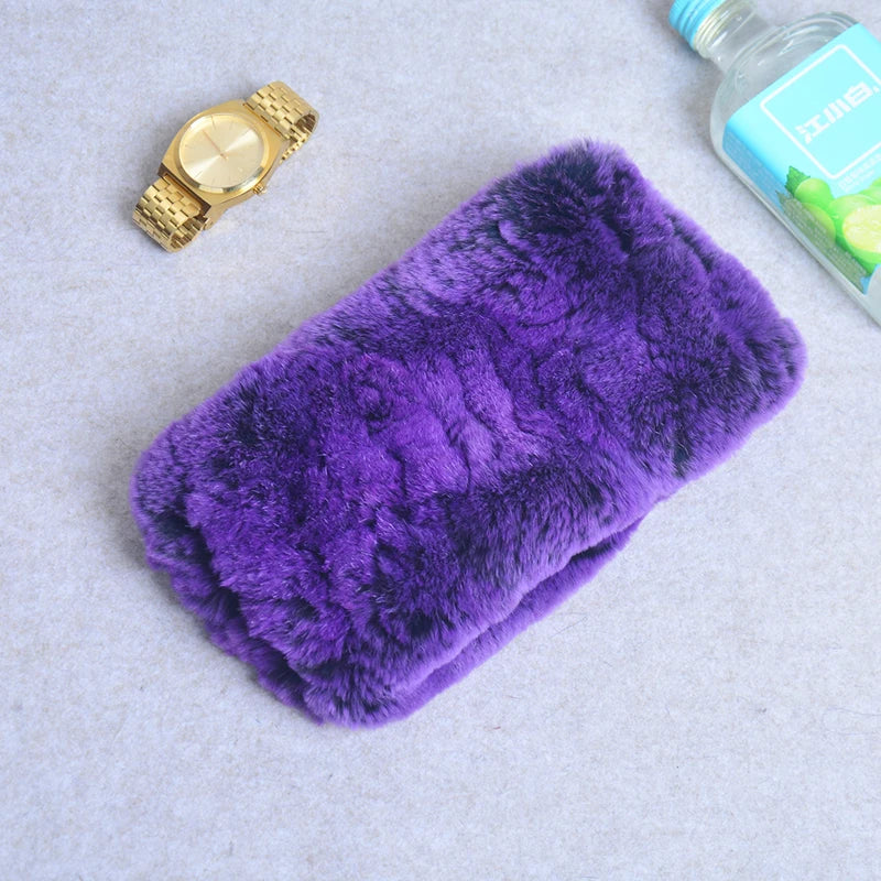 Women Real Fur Handmade Stretch Fur Scarf Knit Genuine Rex Rabbit Fur Headbands Girls Natural Fur Ring Cowl Snood Scarves Winter