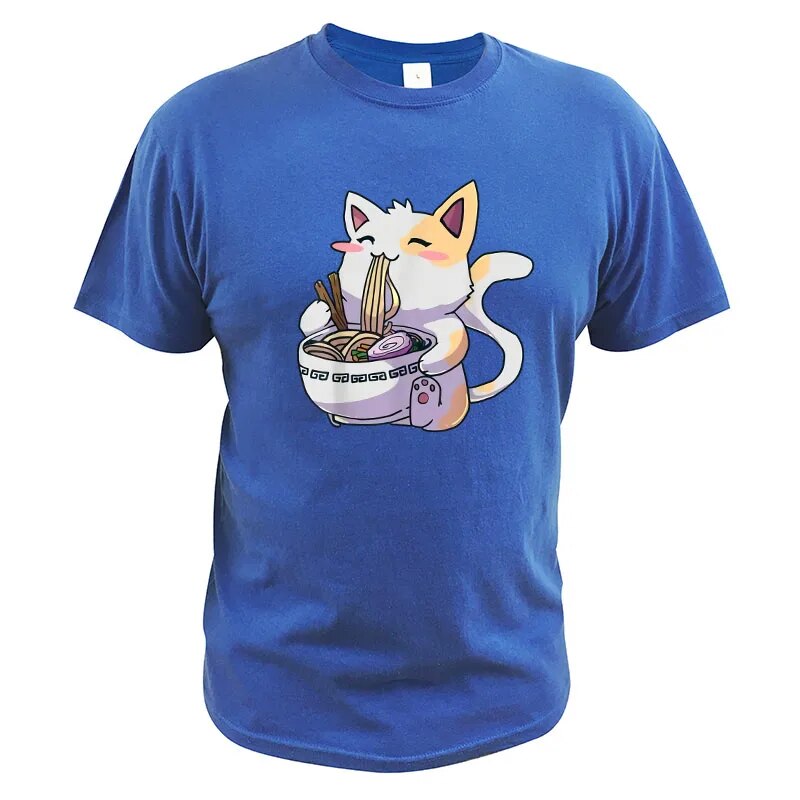Ramen T-Shirt Cat Tshirt Kawaii Anime Tee Japanese Gift T Shirt Tops Cartoon Graphic EU Size 100% Cotton