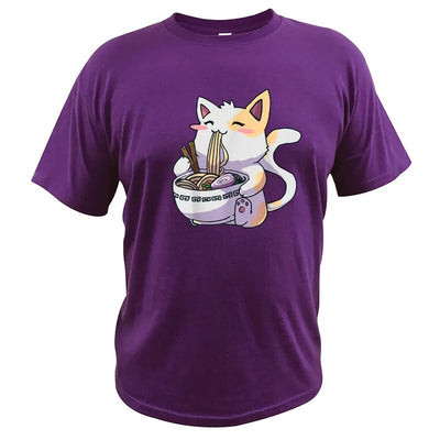 Ramen T-Shirt Cat Tshirt Kawaii Anime Tee Japanese Gift T Shirt Tops Cartoon Graphic EU Size 100% Cotton