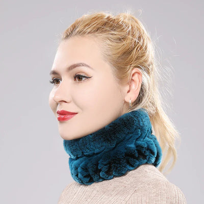 Women Real Fur Handmade Stretch Fur Scarf Knit Genuine Rex Rabbit Fur Headbands Girls Natural Fur Ring Cowl Snood Scarves Winter