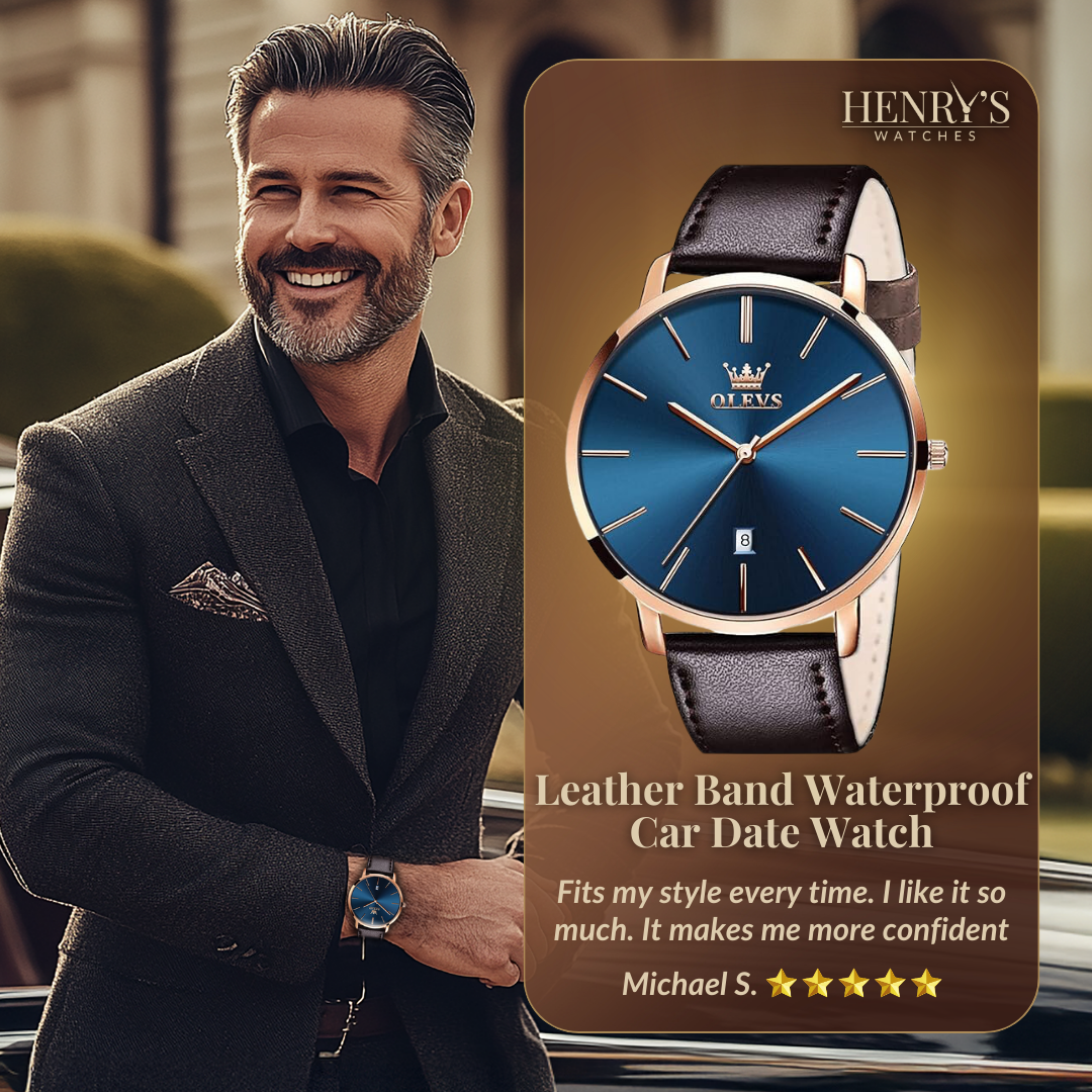 Leather Band Car Date Watch