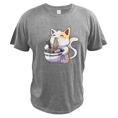 Ramen T-Shirt Cat Tshirt Kawaii Anime Tee Japanese Gift T Shirt Tops Cartoon Graphic EU Size 100% Cotton