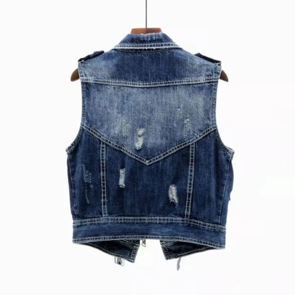 Raven Denim Biker Vest