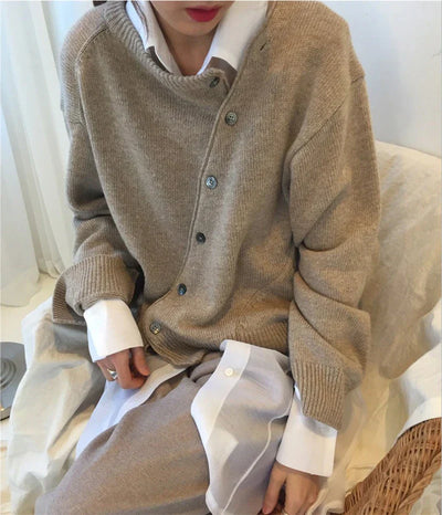 Avencea Wrap Cardigan with Asymmetrical Button Detail