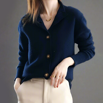 High-Collar Knit Cardigan for Women with Button Closure