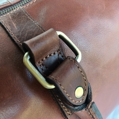 Light Brown Leather Duffel Bag