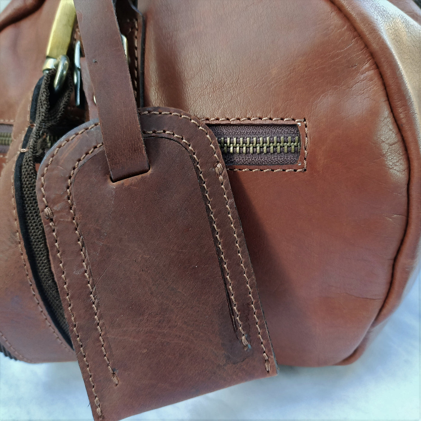 Light Brown Leather Duffel Bag