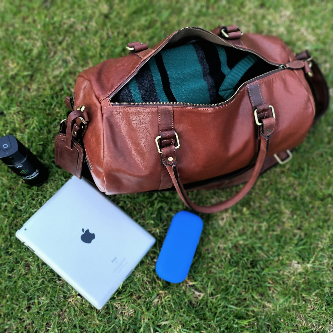 Light Brown Leather Duffel Bag