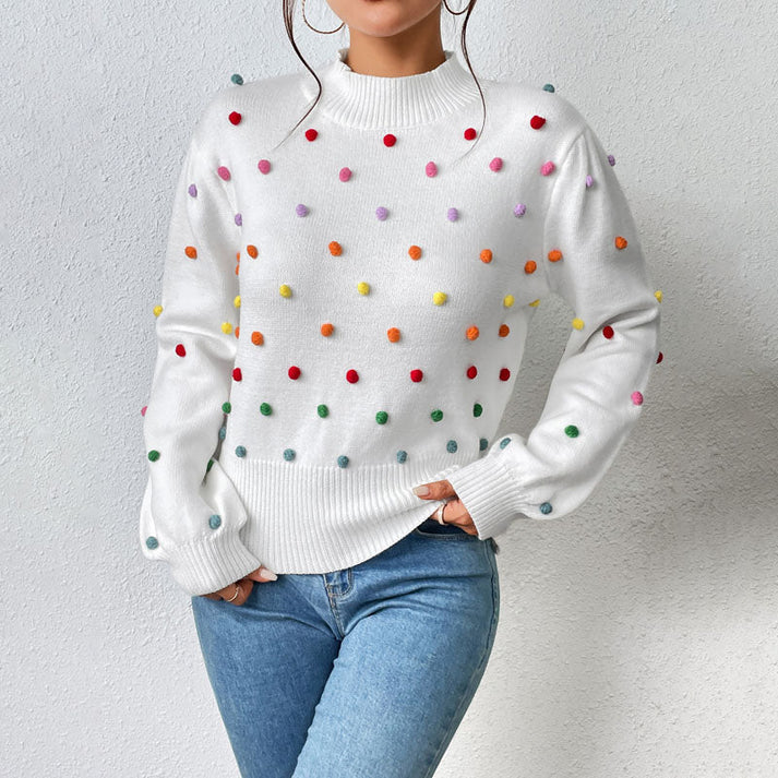 Avencea | Playful Knit Pom-Pom Sweater for Casual Styles