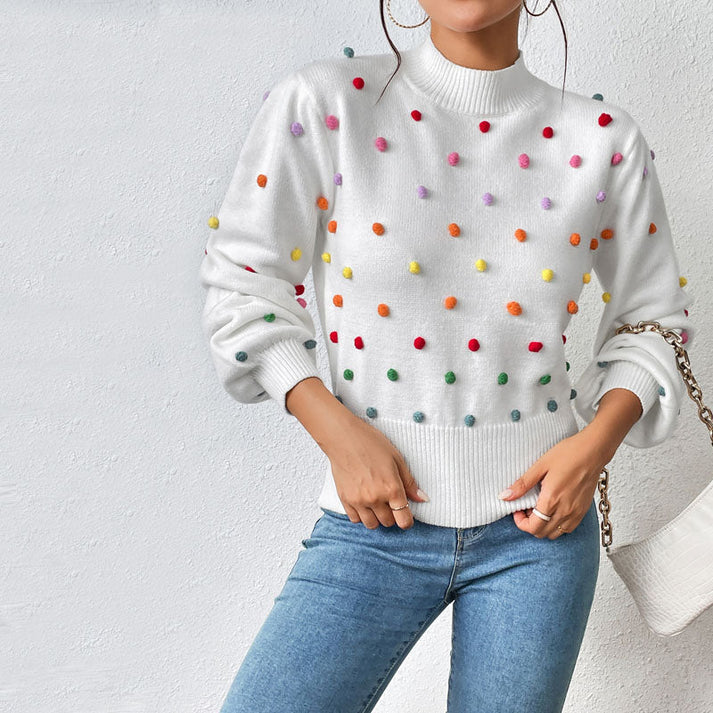 Avencea | Playful Knit Pom-Pom Sweater for Casual Styles