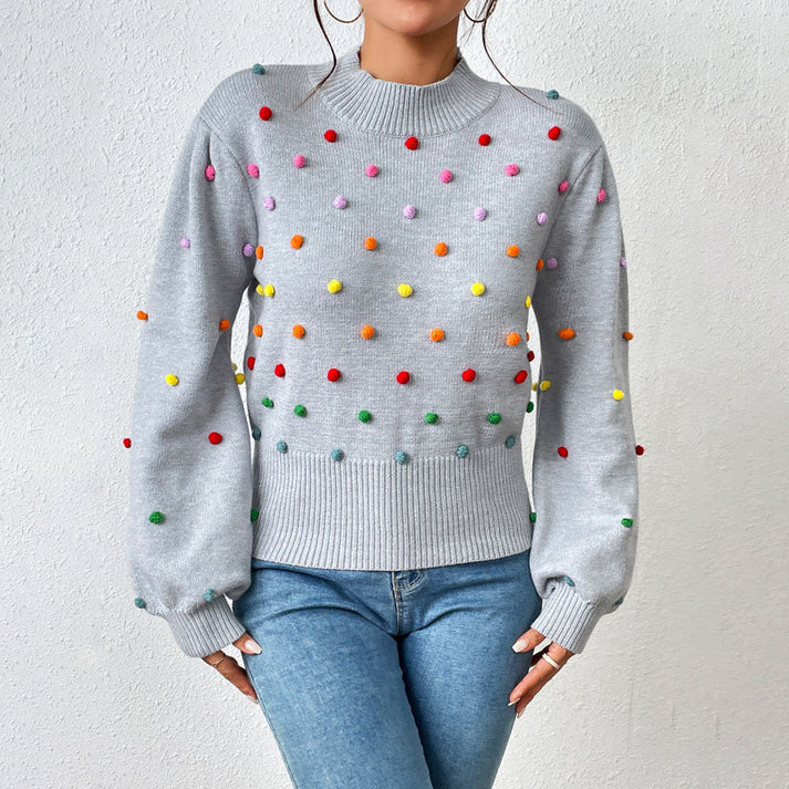 Avencea | Playful Knit Pom-Pom Sweater for Casual Styles