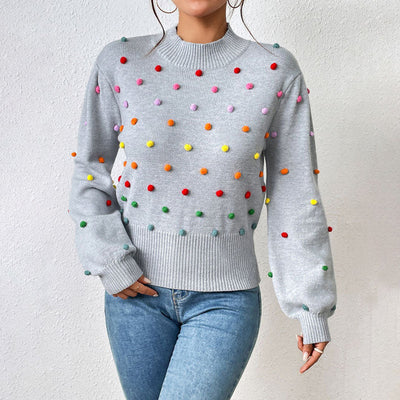 Avencea | Playful Knit Pom-Pom Sweater for Casual Styles