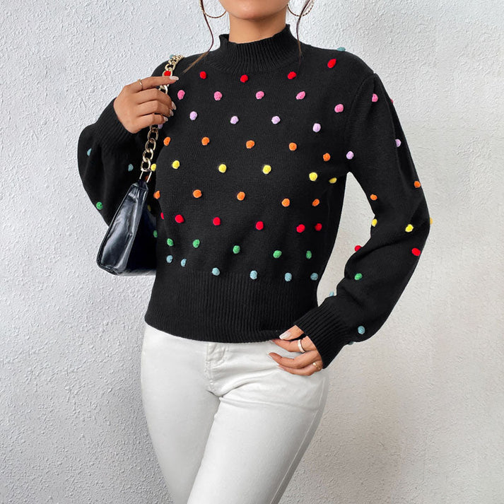 Avencea | Playful Knit Pom-Pom Sweater for Casual Styles