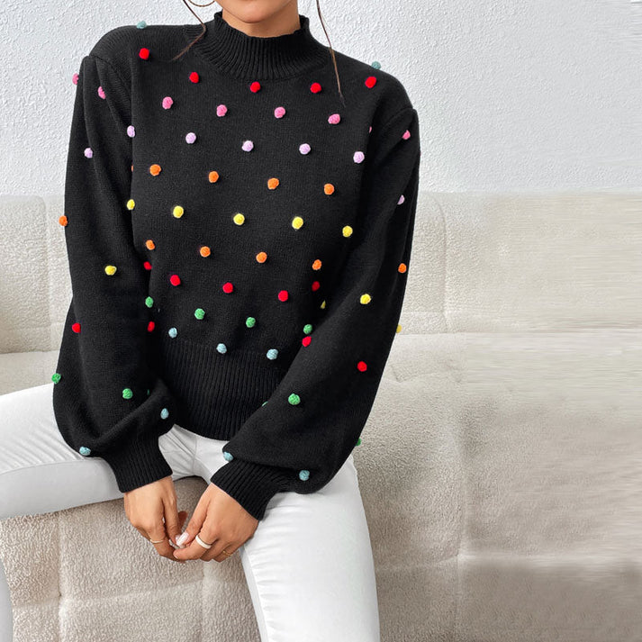 Avencea | Playful Knit Pom-Pom Sweater for Casual Styles