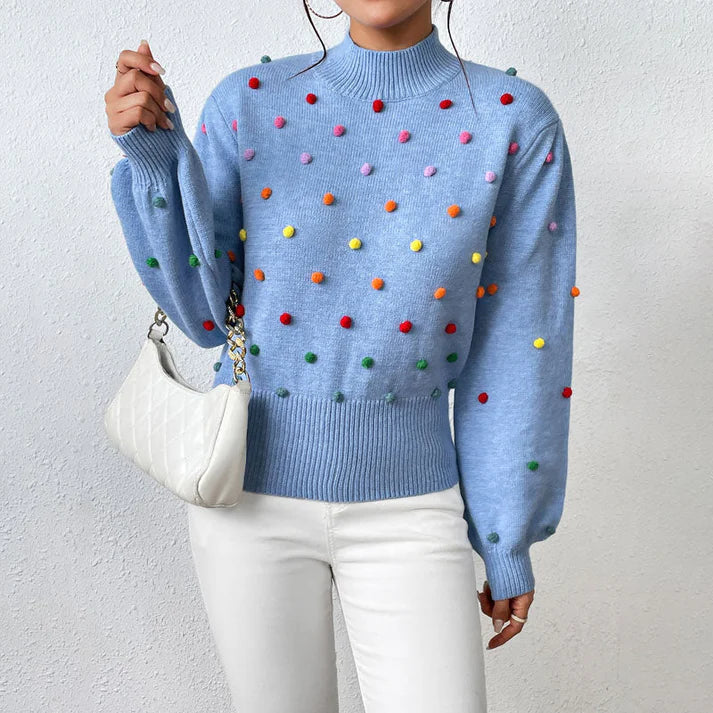 Avencea | Playful Knit Pom-Pom Sweater for Casual Styles