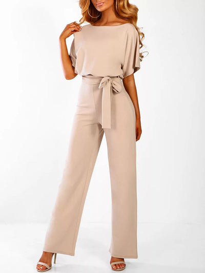 Avencea Overall with Ruffle Belt, Short Sleeves, Elegant Woman