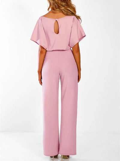 Avencea Overall with Ruffle Belt, Short Sleeves, Elegant Woman