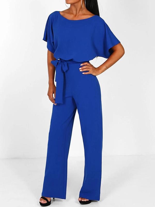 Avencea Overall with Ruffle Belt, Short Sleeves, Elegant Woman