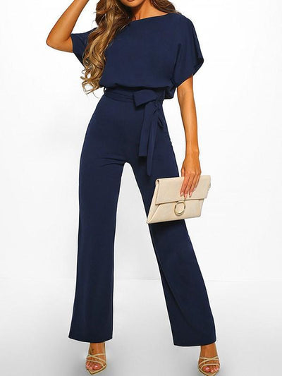 Avencea Overall with Ruffle Belt, Short Sleeves, Elegant Woman