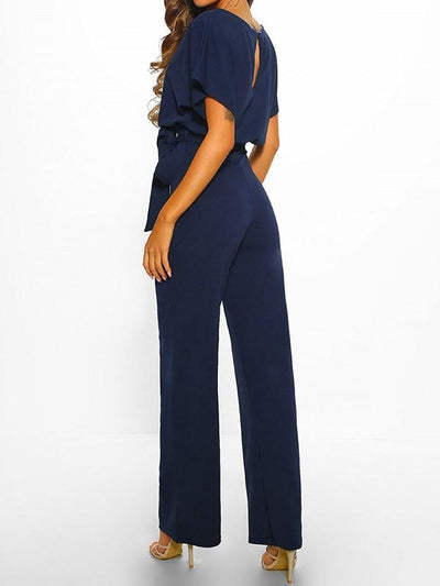 Avencea Overall with Ruffle Belt, Short Sleeves, Elegant Woman