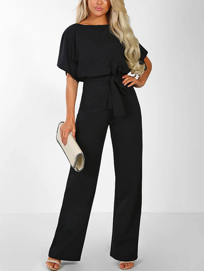 Avencea Overall with Ruffle Belt, Short Sleeves, Elegant Woman