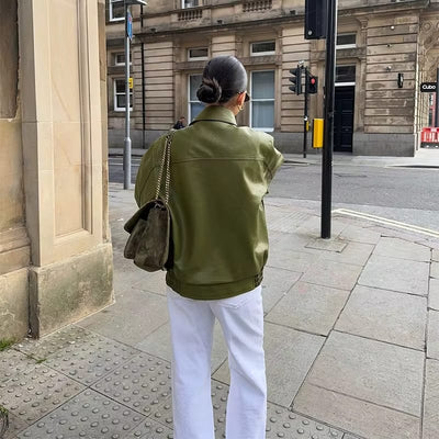 Stella | Women’s Relaxed Fit Oversized Leather Bomber Jacket