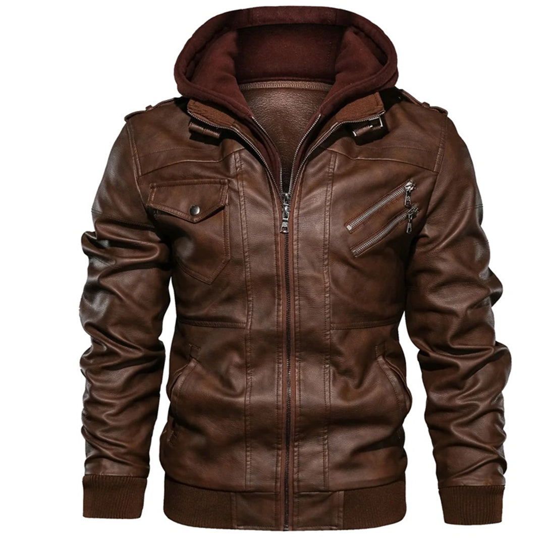 Avencea - Herens leather jacket with hood for optimal style and warmth