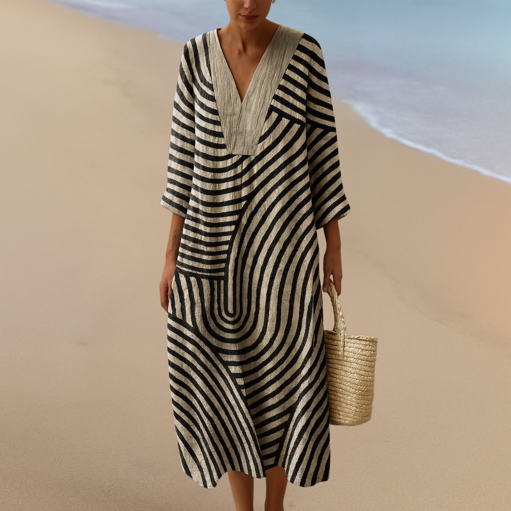 Delilah - Monochrome Maxi Dress with Geometric Pattern