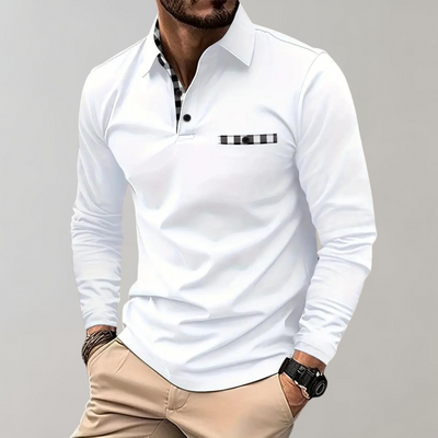 Avencea - Long Sleeve Polo Shirt with Collar